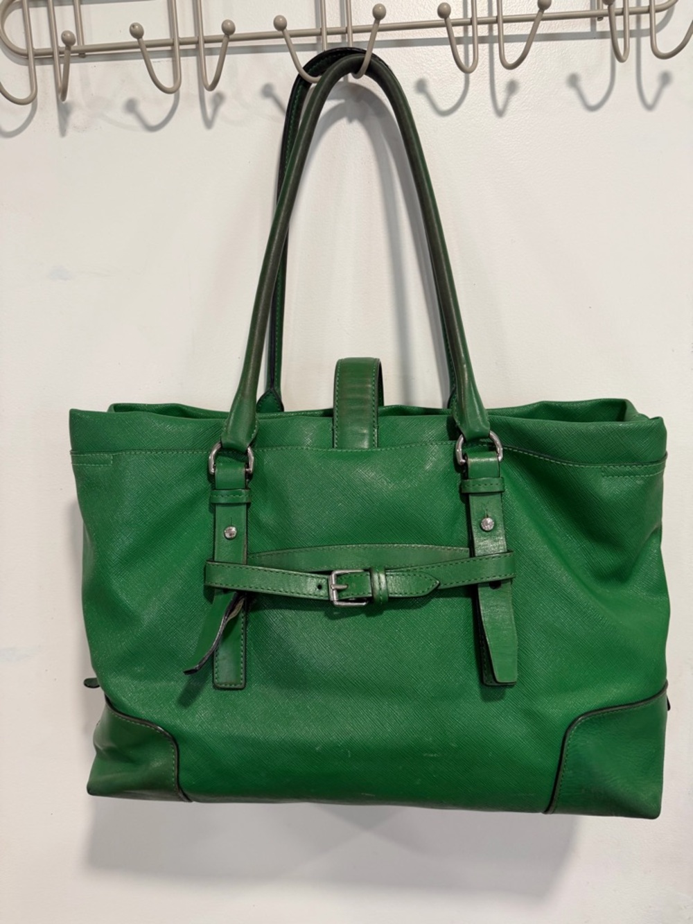 Tumi Green Handbag with Silver tone hardware and leather trim. - Picture 2 of 10